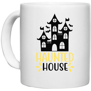                      UDNAG White Ceramic Coffee / Tea Mug 'Halloween | Haunted House' Perfect for Gifting [330ml]                                              
