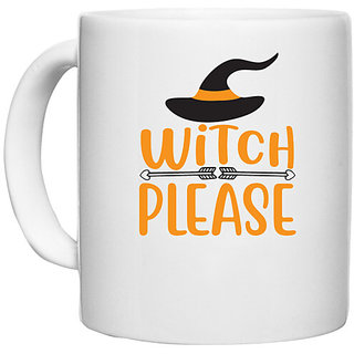                      UDNAG White Ceramic Coffee / Tea Mug 'Halloween | Witch Please' Perfect for Gifting [330ml]                                              