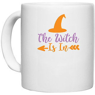                       UDNAG White Ceramic Coffee / Tea Mug 'Halloween | The Witch is in' Perfect for Gifting [330ml]                                              