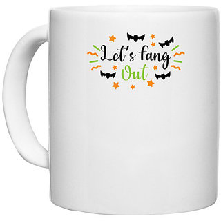                       UDNAG White Ceramic Coffee / Tea Mug 'Halloween | Lets fang out' Perfect for Gifting [330ml]                                              