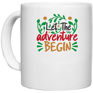                       UDNAG White Ceramic Coffee / Tea Mug 'Christmas | let the adventure begin' Perfect for Gifting [330ml]                                              