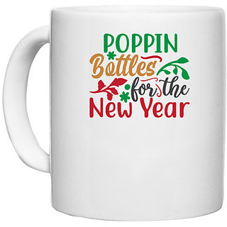                       UDNAG White Ceramic Coffee / Tea Mug 'Christmas | poppin bottles for the new year' Perfect for Gifting [330ml]                                              