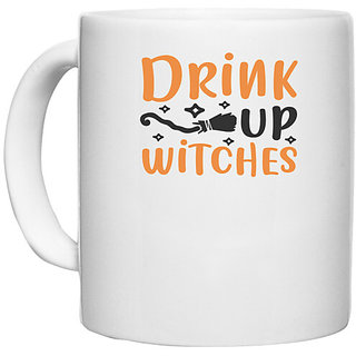                       UDNAG White Ceramic Coffee / Tea Mug 'Witches | drink up witches' Perfect for Gifting [330ml]                                              