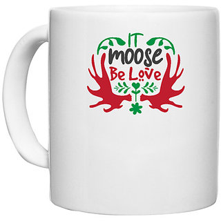                       UDNAG White Ceramic Coffee / Tea Mug 'Christmas | moose be love' Perfect for Gifting [330ml]                                              