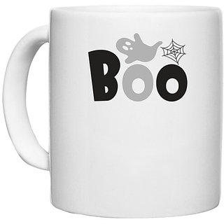                       UDNAG White Ceramic Coffee / Tea Mug 'Halloween | boo' Perfect for Gifting [330ml]                                              
