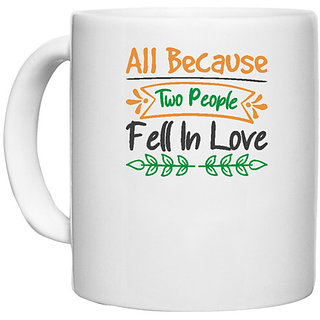                       UDNAG White Ceramic Coffee / Tea Mug 'Christmas | all because two people fell in love' Perfect for Gifting [330ml]                                              