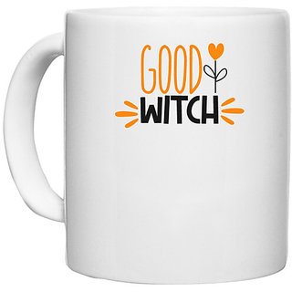                       UDNAG White Ceramic Coffee / Tea Mug 'Halloween | good witch 1' Perfect for Gifting [330ml]                                              