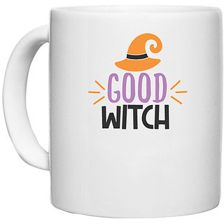                       UDNAG White Ceramic Coffee / Tea Mug 'Halloween | good witch' Perfect for Gifting [330ml]                                              