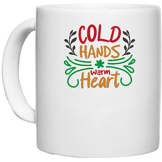                       UDNAG White Ceramic Coffee / Tea Mug 'Christmas | cold hands warm heart' Perfect for Gifting [330ml]                                              