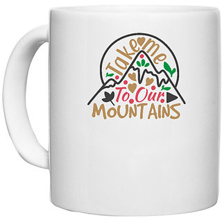                       UDNAG White Ceramic Coffee / Tea Mug 'Christmas | take me to our mountains' Perfect for Gifting [330ml]                                              