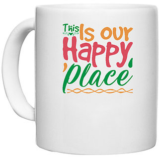                       UDNAG White Ceramic Coffee / Tea Mug 'Christmas | this is our happy place' Perfect for Gifting [330ml]                                              