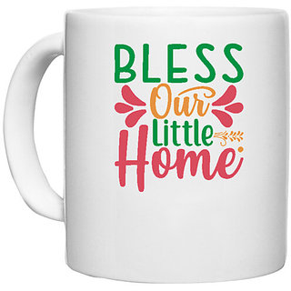                       UDNAG White Ceramic Coffee / Tea Mug 'Christmas | blese our little home' Perfect for Gifting [330ml]                                              