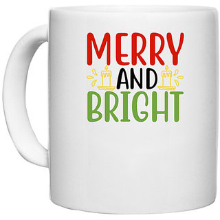                       UDNAG White Ceramic Coffee / Tea Mug 'Christmas | merry and brightt' Perfect for Gifting [330ml]                                              