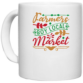                       UDNAG White Ceramic Coffee / Tea Mug 'Christmas | farmer boys local merket' Perfect for Gifting [330ml]                                              