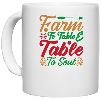                       UDNAG White Ceramic Coffee / Tea Mug 'Christmas | farm to table table to soul' Perfect for Gifting [330ml]                                              