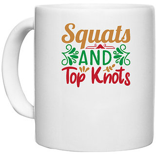                       UDNAG White Ceramic Coffee / Tea Mug 'Christmas | squats and top knots' Perfect for Gifting [330ml]                                              