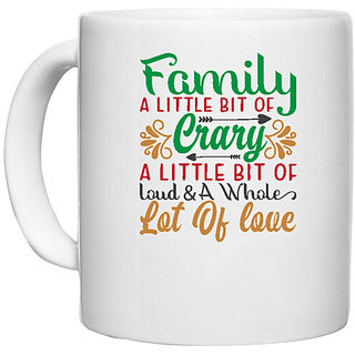                       UDNAG White Ceramic Coffee / Tea Mug 'Christmas | family little bit of carry' Perfect for Gifting [330ml]                                              