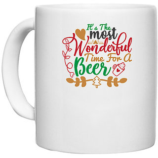                       UDNAG White Ceramic Coffee / Tea Mug 'Christmas | it is most wonderful time for a beer' Perfect for Gifting [330ml]                                              