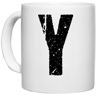                       UDNAG White Ceramic Coffee / Tea Mug 'Alphabet | Y' Perfect for Gifting [330ml]                                              