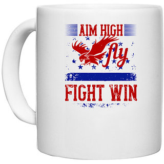                       UDNAG White Ceramic Coffee / Tea Mug 'Airforce | Aim High. FlyFightWin' Perfect for Gifting [330ml]                                              