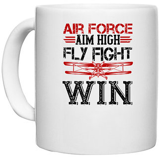                       UDNAG White Ceramic Coffee / Tea Mug 'Airforce | air force aim high fly fight win' Perfect for Gifting [330ml]                                              