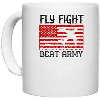                       UDNAG White Ceramic Coffee / Tea Mug 'Airforce | fly fight beat army' Perfect for Gifting [330ml]                                              