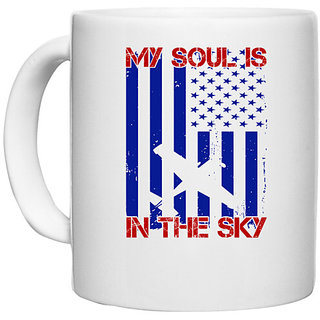                       UDNAG White Ceramic Coffee / Tea Mug 'Airforce | My soul in the sky' Perfect for Gifting [330ml]                                              