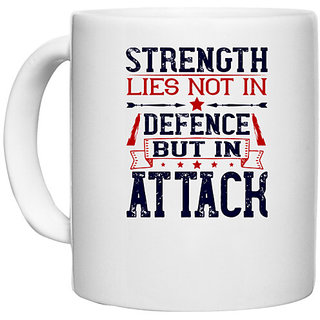                       UDNAG White Ceramic Coffee / Tea Mug 'Airforce | Strength lies not in defence but in attack' Perfect for Gifting [330ml]                                              