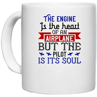                       UDNAG White Ceramic Coffee / Tea Mug 'Airforce | the engine is the heart airplane' Perfect for Gifting [330ml]                                              