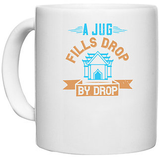                       UDNAG White Ceramic Coffee / Tea Mug 'Peace | A jug fills drop by drop' Perfect for Gifting [330ml]                                              