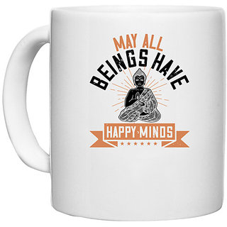                       UDNAG White Ceramic Coffee / Tea Mug 'Buddhism | May all beings have happy minds' Perfect for Gifting [330ml]                                              