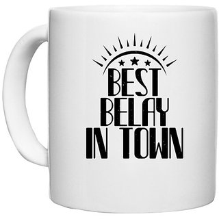                       UDNAG White Ceramic Coffee / Tea Mug 'Climbing | Best belay in town' Perfect for Gifting [330ml]                                              
