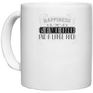                      UDNAG White Ceramic Coffee / Tea Mug 'Climbing | Happiness is a nice crack and a large rack' Perfect for Gifting [330ml]                                              