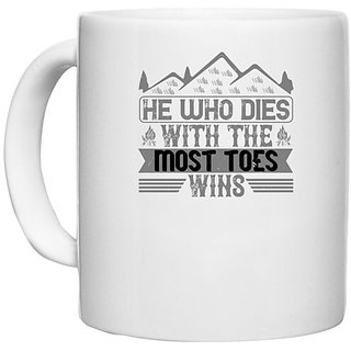                       UDNAG White Ceramic Coffee / Tea Mug 'Climbing | He who dies with the most toes, wins' Perfect for Gifting [330ml]                                              