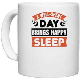                       UDNAG White Ceramic Coffee / Tea Mug 'Sleeping | A wellspent day brings happy sleep' Perfect for Gifting [330ml]                                              