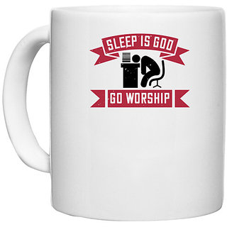                       UDNAG White Ceramic Coffee / Tea Mug 'Sleeping | Sleep Go worship' Perfect for Gifting [330ml]                                              