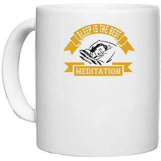                       UDNAG White Ceramic Coffee / Tea Mug 'Sleeping | Sleep is the best meditation' Perfect for Gifting [330ml]                                              