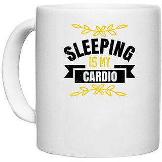                       UDNAG White Ceramic Coffee / Tea Mug 'Sleeping | Sleeping is my cardio' Perfect for Gifting [330ml]                                              