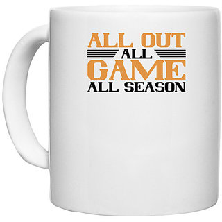                       UDNAG White Ceramic Coffee / Tea Mug 'Badminton | All out, all game, all season' Perfect for Gifting [330ml]                                              