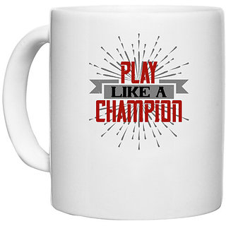                       UDNAG White Ceramic Coffee / Tea Mug 'Badminton | Play like a Champion' Perfect for Gifting [330ml]                                              