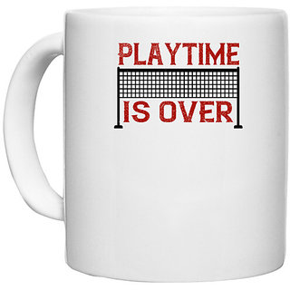                       UDNAG White Ceramic Coffee / Tea Mug 'Badminton | Playtime is over' Perfect for Gifting [330ml]                                              