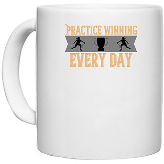                       UDNAG White Ceramic Coffee / Tea Mug 'Badminton | Practice winning every day' Perfect for Gifting [330ml]                                              