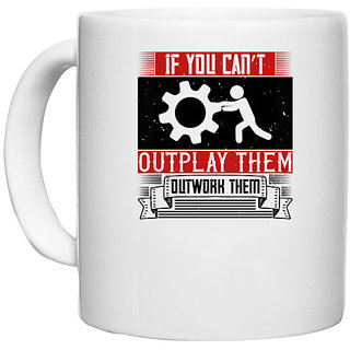                      UDNAG White Ceramic Coffee / Tea Mug 'Team Coach | If you cant outplay them, outwork them' Perfect for Gifting [330ml]                                              