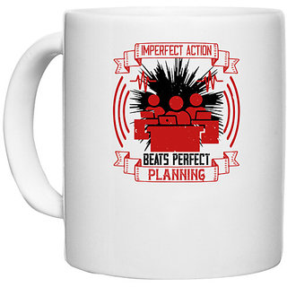                       UDNAG White Ceramic Coffee / Tea Mug 'Team Coach | Imperfect action perfect planning' Perfect for Gifting [330ml]                                              