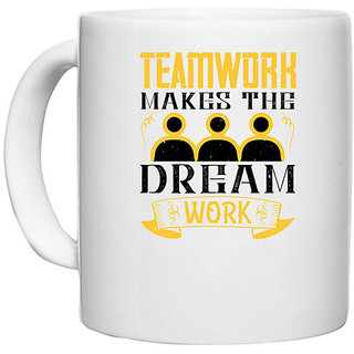                       UDNAG White Ceramic Coffee / Tea Mug 'Team Coach | Teamwork makes the dream work' Perfect for Gifting [330ml]                                              