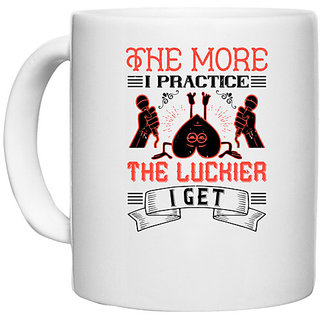                       UDNAG White Ceramic Coffee / Tea Mug 'Team Coach | The more I practice, the luckier I get' Perfect for Gifting [330ml]                                              