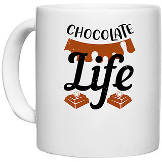                       UDNAG White Ceramic Coffee / Tea Mug 'Chocolate | chocolate life' Perfect for Gifting [330ml]                                              