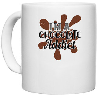                       UDNAG White Ceramic Coffee / Tea Mug 'Chocolate | I'm a chocolate addict' Perfect for Gifting [330ml]                                              