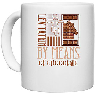                       UDNAG White Ceramic Coffee / Tea Mug 'Chocolate | levitation by means of chocolate' Perfect for Gifting [330ml]                                              