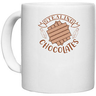                       UDNAG White Ceramic Coffee / Tea Mug 'Chocolate | stealing chocolates' Perfect for Gifting [330ml]                                              